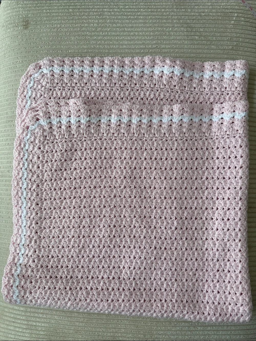 Baby Girl’s Handmade Crocheted Heavy Blanket in Baby Pink 42x42 in